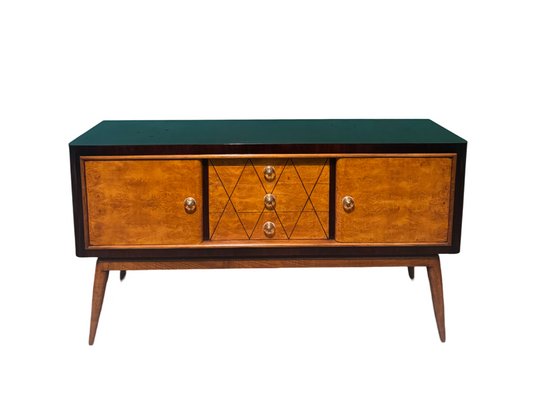 Sideboard in Rosewood and Thuja Briar and Walnut, Brass and Glass Handles, 1950s-ASJ-2026838