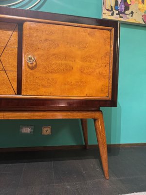 Sideboard in Rosewood and Thuja Briar and Walnut, Brass and Glass Handles, 1950s-ASJ-2026838