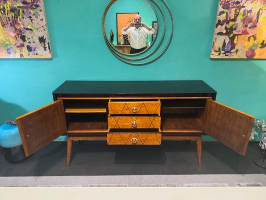 Sideboard in Rosewood and Thuja Briar and Walnut, Brass and Glass Handles, 1950s-ASJ-2026838