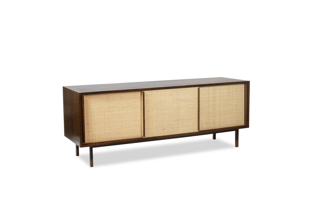 Sideboard in Wenge, Raffia and Lacquered Metal, 1970s