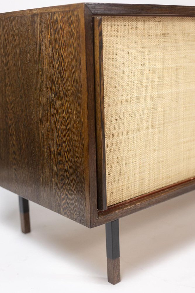 Sideboard in Wenge, Raffia and Lacquered Metal, 1970s