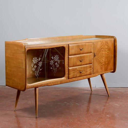 Sideboard with Sliding Bevelled Glass Doors, 1950s