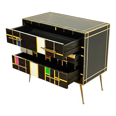 Sideboard with Three Drawers in Black Glass, 1990s-BEW-1773256