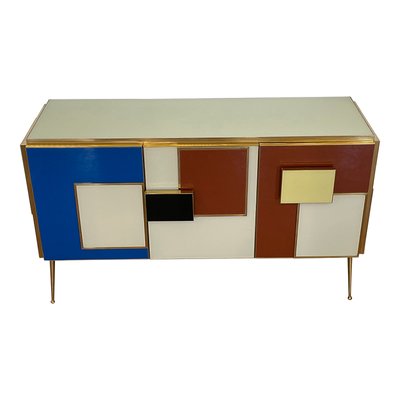 Sideboard with Three Multicolored Glass Doors, 1980s-BEW-1773469