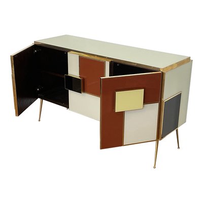 Sideboard with Three Multicolored Glass Doors, 1980s-BEW-1773469