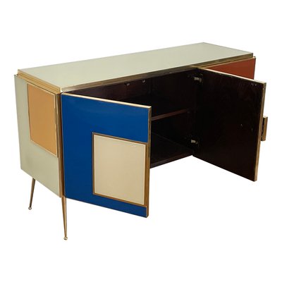 Sideboard with Three Multicolored Glass Doors, 1980s-BEW-1773469