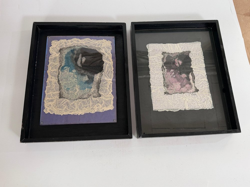 Sierra V, Crumpled Paper in the Style of Ladislas Kijno, 1970s, Paper Artworks, Framed, Set of 2