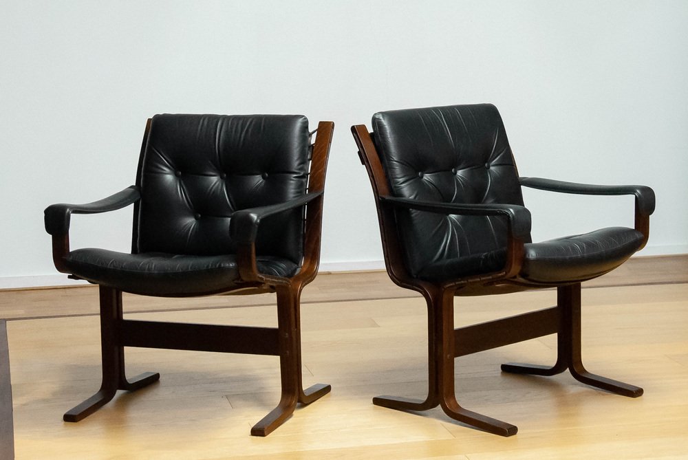 Siesta Dining or Desk Chairs in Black Leather by Ingmar Relling Westnova for Westnofa, 1960s, Set of 2