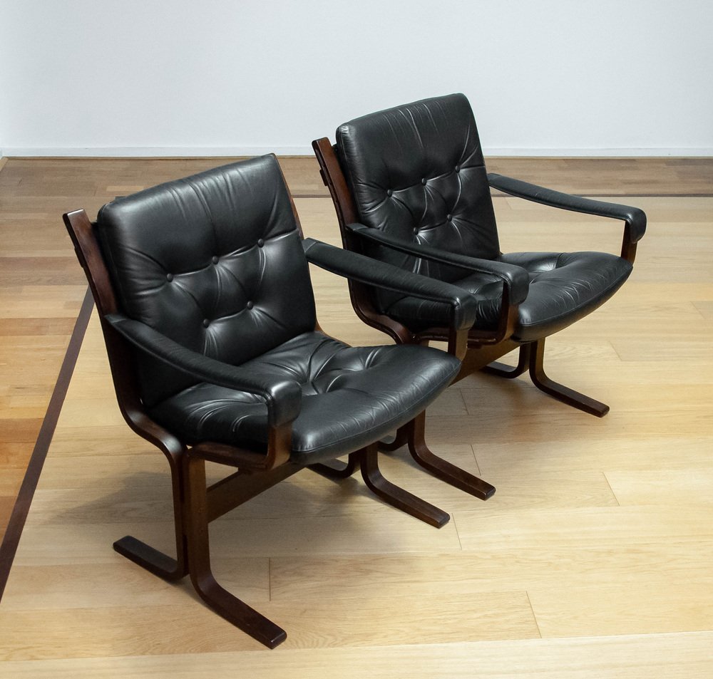 Siesta Dining or Desk Chairs in Black Leather by Ingmar Relling Westnova for Westnofa, 1960s, Set of 2