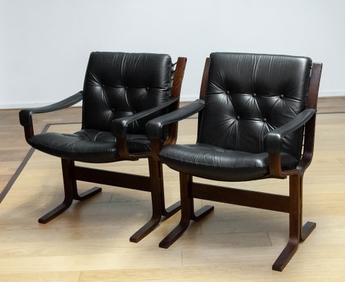 Siesta Dining or Desk Chairs in Black Leather by Ingmar Relling Westnova for Westnofa, 1960s, Set of 2-JE-1745433