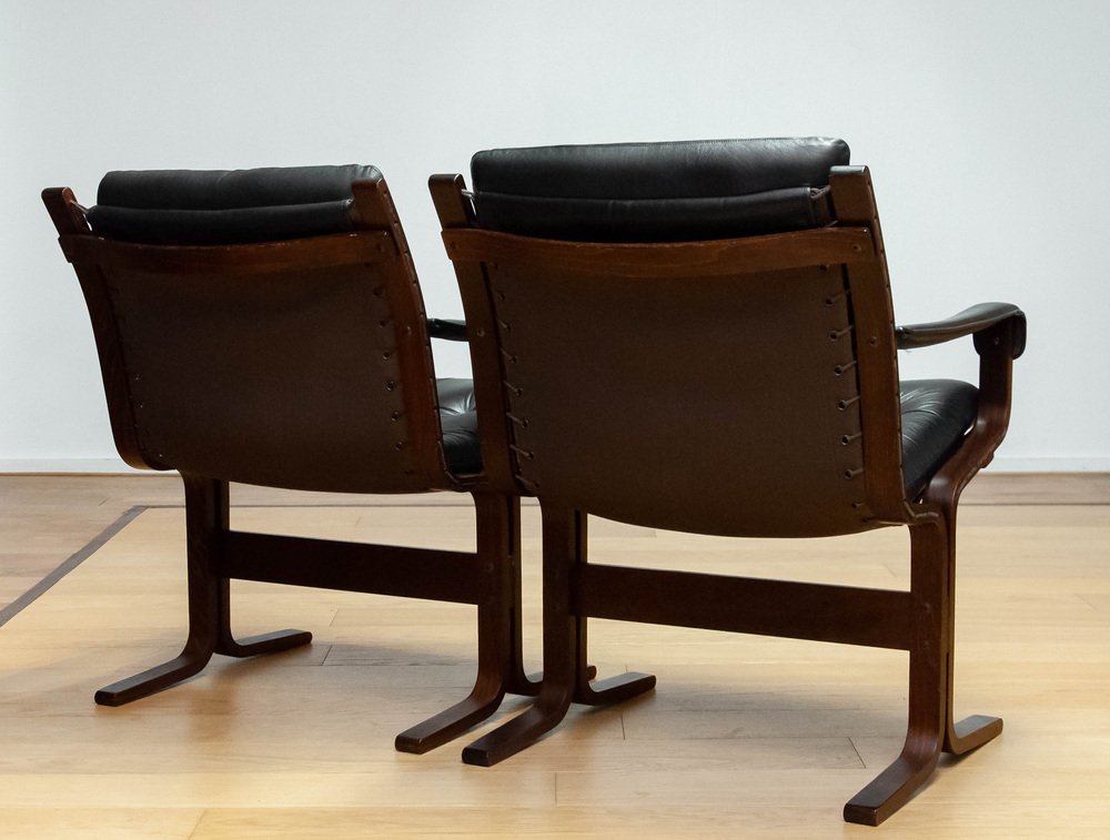 Siesta Dining or Desk Chairs in Black Leather by Ingmar Relling Westnova for Westnofa, 1960s, Set of 2