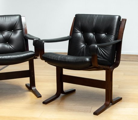 Siesta Dining or Desk Chairs in Black Leather by Ingmar Relling Westnova for Westnofa, 1960s, Set of 2-JE-1745433