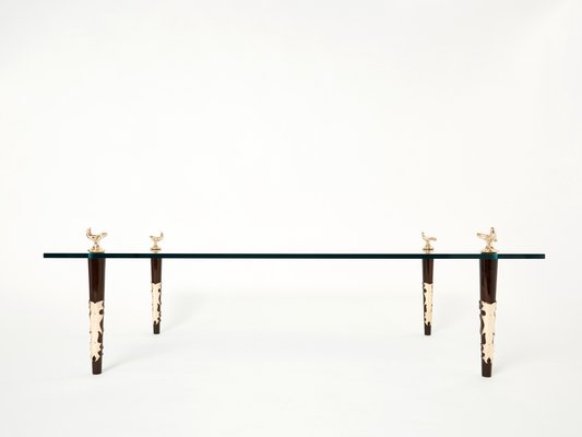 Signed Mahogany Coffee Table in Bronze and Glass by Garouste & Bonetti, 1990s-YJA-1092276