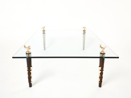 Signed Mahogany Coffee Table in Bronze and Glass by Garouste & Bonetti, 1990s-YJA-1092276