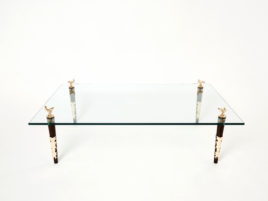 Signed Mahogany Coffee Table in Bronze and Glass by Garouste & Bonetti, 1990s-YJA-1092276