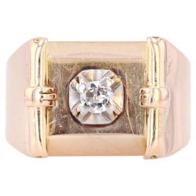 Signet Tank Ring in 18K Yellow Gold with Diamond, 1940s-OLU-1292421