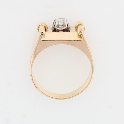 Signet Tank Ring in 18K Yellow Gold with Diamond, 1940s-OLU-1292421