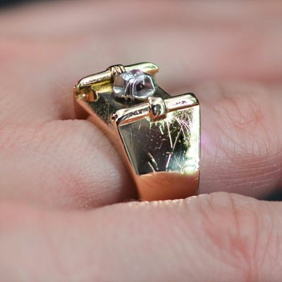 Signet Tank Ring in 18K Yellow Gold with Diamond, 1940s-OLU-1292421