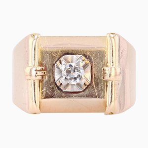 Signet Tank Ring in 18K Yellow Gold with Diamond, 1940s-OLU-1292421