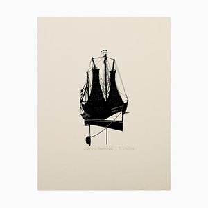 Silhouette of a Sailing Ship - Original Screen Print - 1970s-ZCI-755365