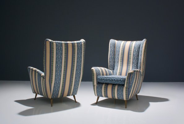 Silk and Brass Lounge Chairs by i.s.a., Italy, 1950s, Set of 2-ITV-1299140