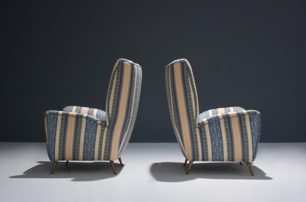 Silk and Brass Lounge Chairs by i.s.a., Italy, 1950s, Set of 2-ITV-1299140