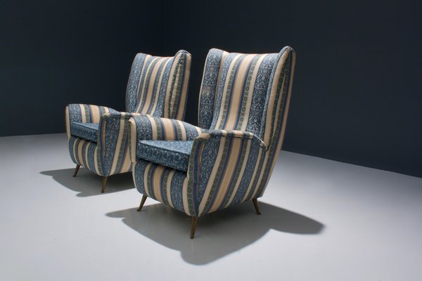 Silk and Brass Lounge Chairs by i.s.a., Italy, 1950s, Set of 2-ITV-1299140