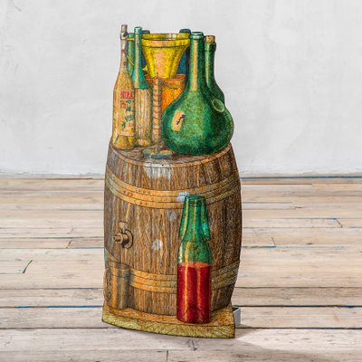 Silkscreened Metal Wine Barrel Umbrella Stand by Piero Fornasetti, 1950s-FWM-1360355