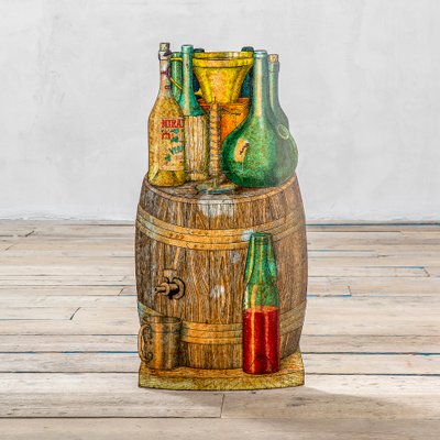 Silkscreened Metal Wine Barrel Umbrella Stand by Piero Fornasetti, 1950s-FWM-1360355