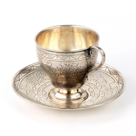 Silver 84 Coffee Cup and Saucer, Moscow, Russia, 1864, Set of 2