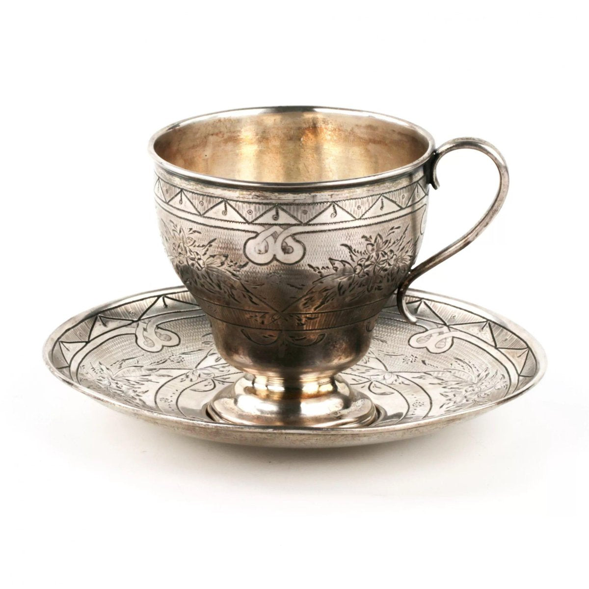 Silver 84 Coffee Cup and Saucer, Moscow, Russia, 1864, Set of 2