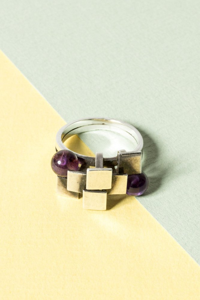 Silver and Amethyst Ring by Verner Therkelsen, 1970s