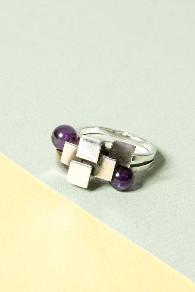 Silver and Amethyst Ring by Verner Therkelsen, 1970s