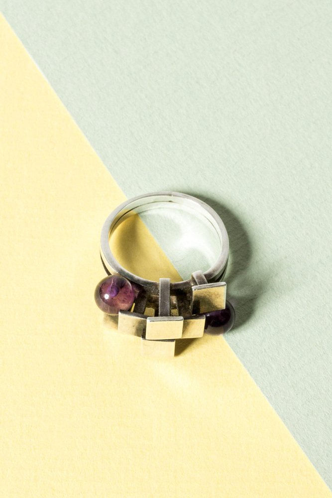 Silver and Amethyst Ring by Verner Therkelsen, 1970s