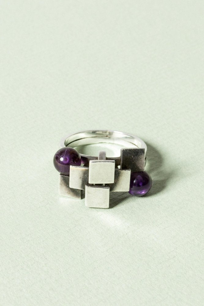 Silver and Amethyst Ring by Verner Therkelsen, 1970s