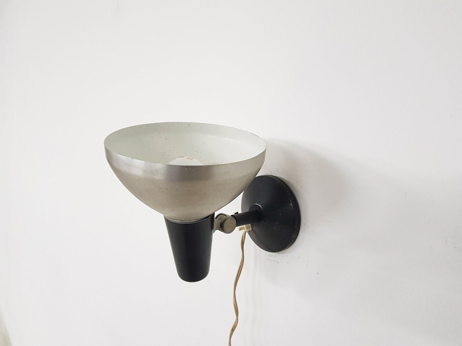 Silver and Black Wall Light from Hala Zeist, 1950s