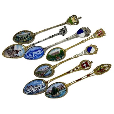 Silver and Enamel Spoons from Various Places in Europe, Set of 7-UCH-1224327