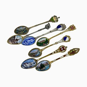 Silver and Enamel Spoons from Various Places in Europe, Set of 7-UCH-1224327