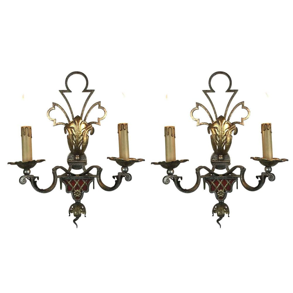 Silver and Gold Iron Wall Lights, 1980s, Set of 2