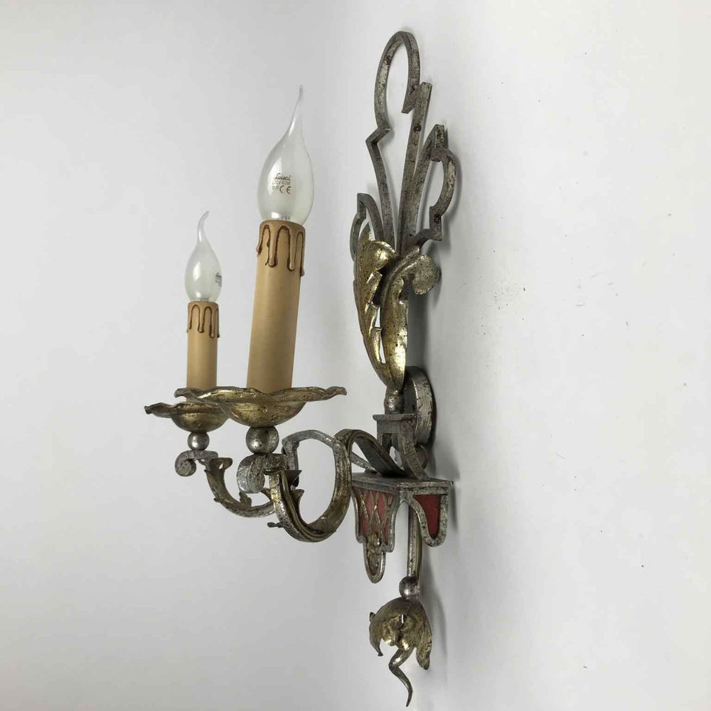 Silver and Gold Iron Wall Lights, 1980s, Set of 2