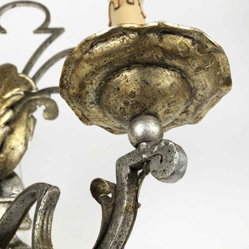 Silver and Gold Iron Wall Lights, 1980s, Set of 2