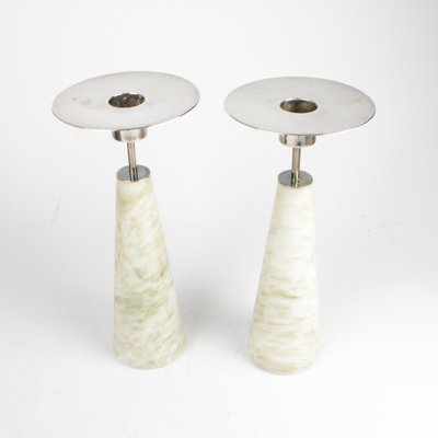 Silver and Marble Candleholders by Maria Spjut, 1990s, Set of 2-HYQ-1395424