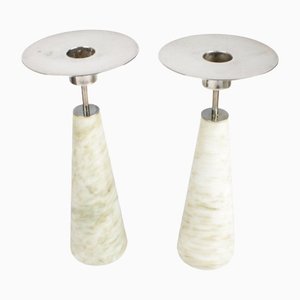 Silver and Marble Candleholders by Maria Spjut, 1990s, Set of 2-HYQ-1395424