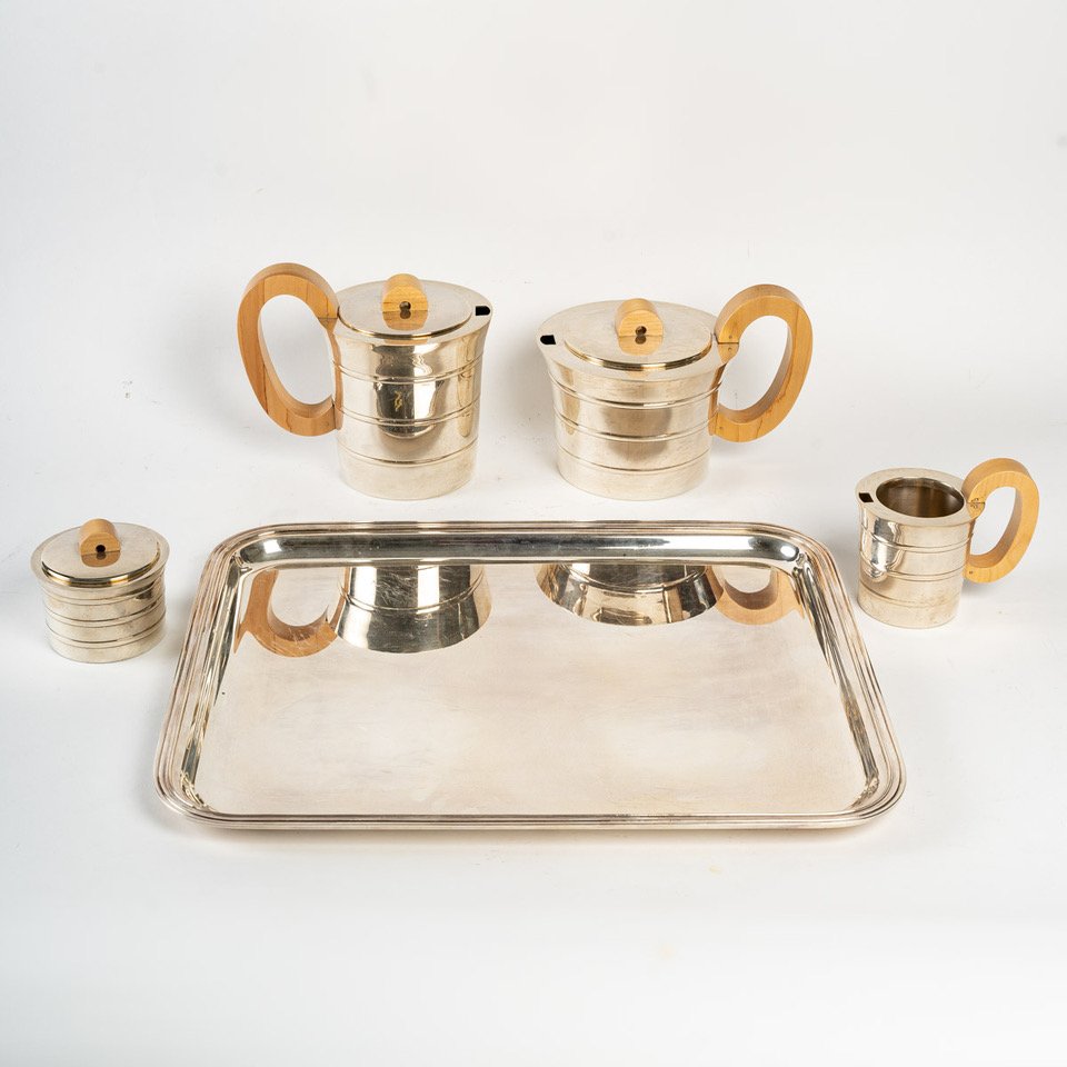 Silver and Metal Tea-Coffee Service Tray Jean Puiforcat, 1980s, Set of 5