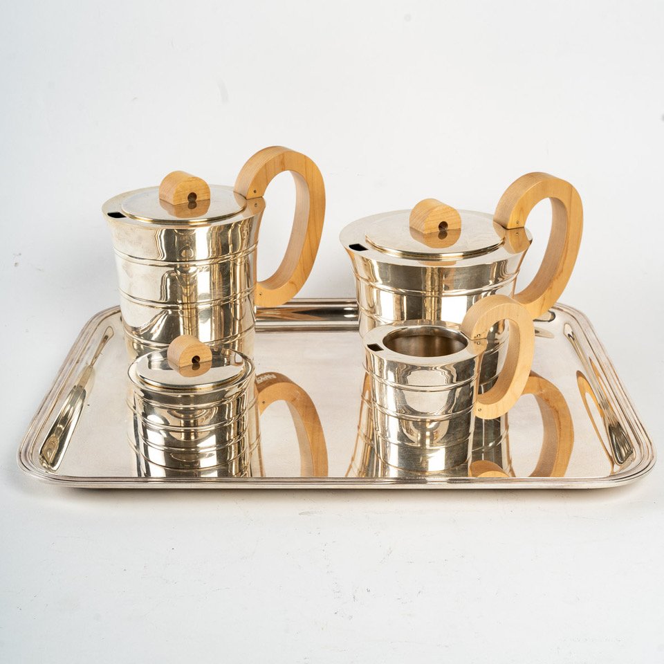 Silver and Metal Tea-Coffee Service Tray Jean Puiforcat, 1980s, Set of 5