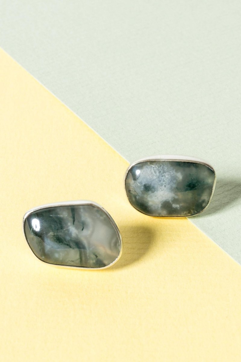 Silver and Moss Agate Earrings from Gussi, 1957, Set of 2