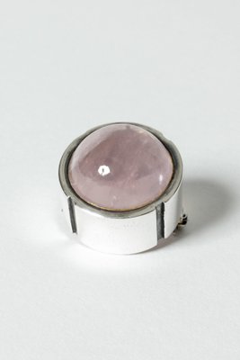 Silver and Rose Quartz Brooch by Heikki Kaksonen-NL-1043046