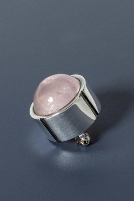 Silver and Rose Quartz Brooch by Heikki Kaksonen-NL-1043046