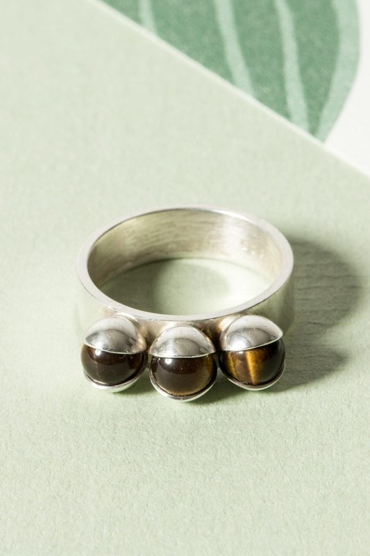 Silver and Tiger Eye Ring by Elis Kauppi, 1960s