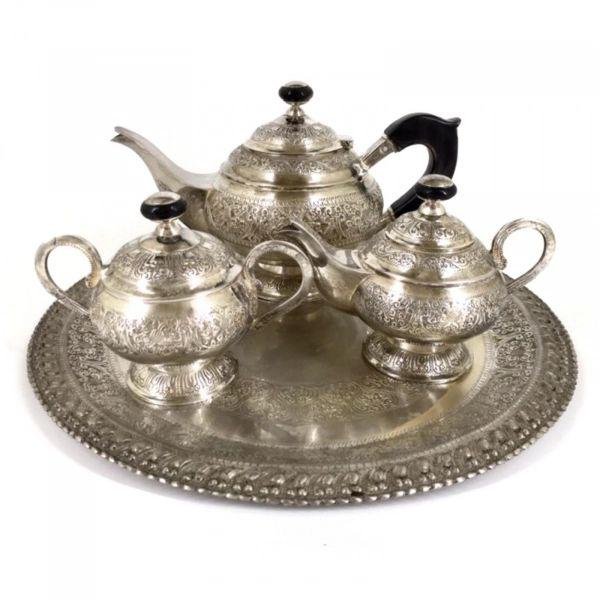 Silver Arabic Style Tea Service Set - 4 Pieces-WMV-1127192